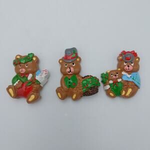 Vintage 1987‎ Christmas Around The World Holiday Teddy Bear Magnet Lot Of 3